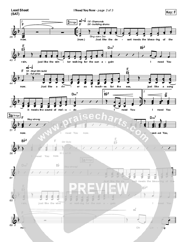 I Need You Now Lead Sheet (SAT) (Matt Redman)