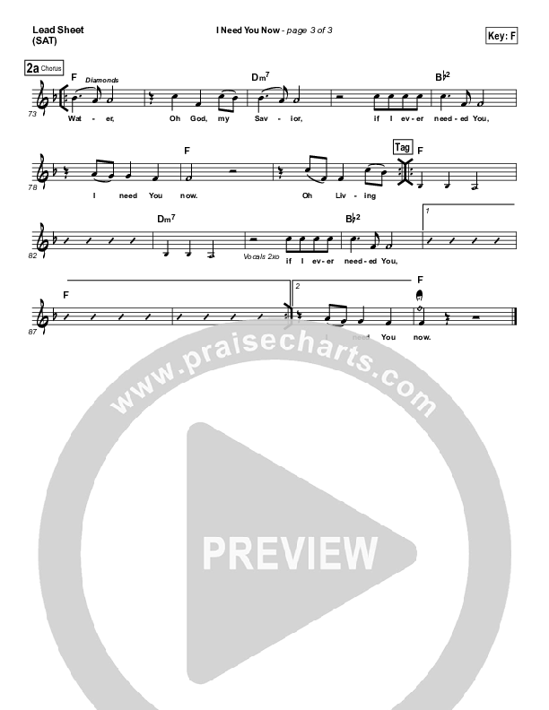 I Need You Now Lead Sheet (SAT) (Matt Redman)