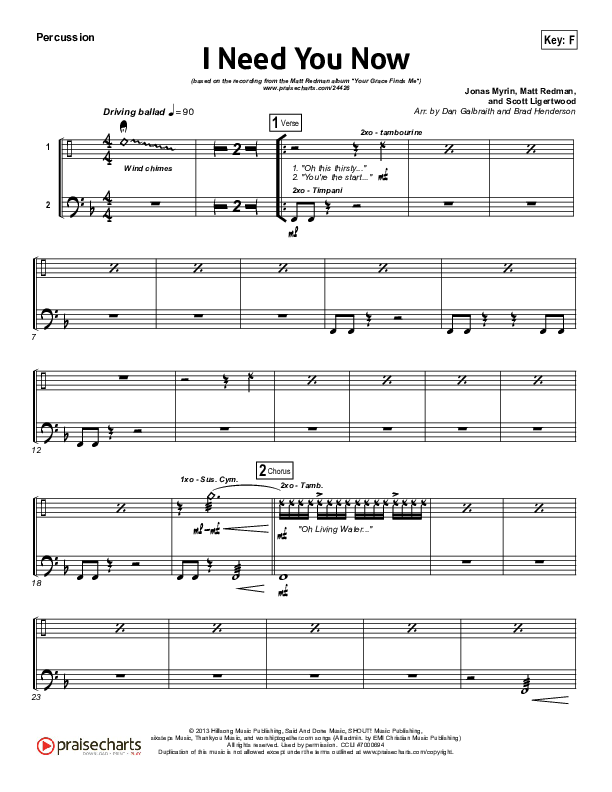 I Need You Now Percussion (Matt Redman)