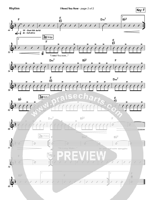 I Need You Now Rhythm Chart (Matt Redman)