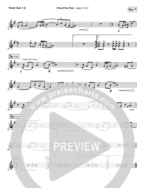 I Need You Now Tenor Sax 1/2 (Matt Redman)