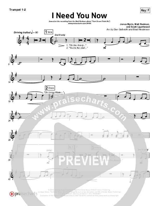 I Need You Now Brass Pack (Matt Redman)