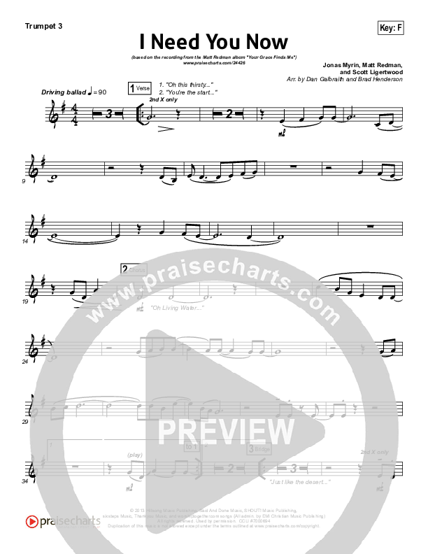 I Need You Now Trumpet 3 (Matt Redman)