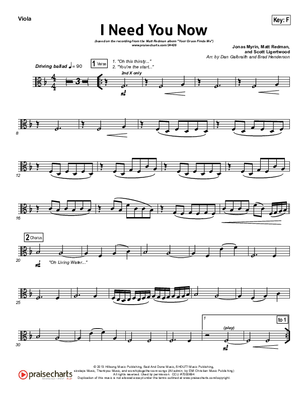 I Need You Now Viola (Matt Redman)