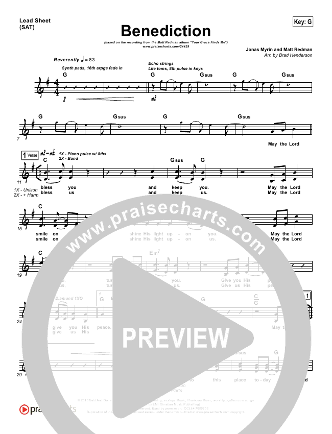 Benediction Sheet Music Pdf Matt Redman Praisecharts