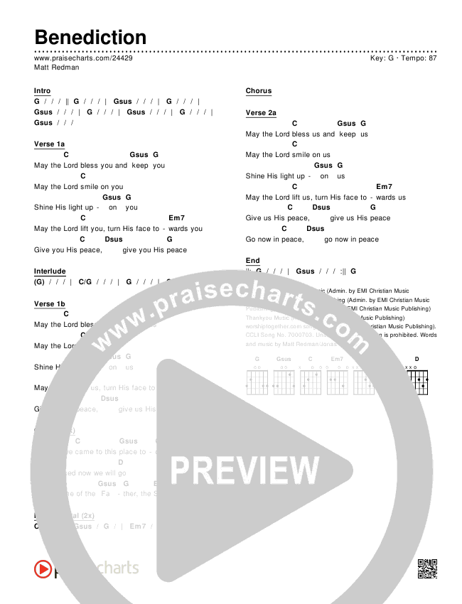 Benediction Chords & Lyrics (Matt Redman)
