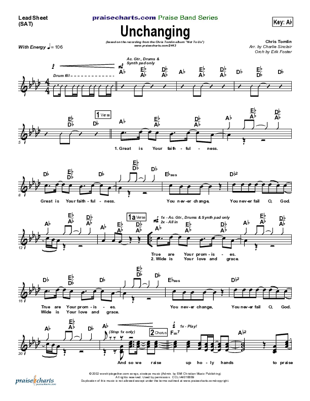 Unchanging Lead Sheet (SAT) (Chris Tomlin)