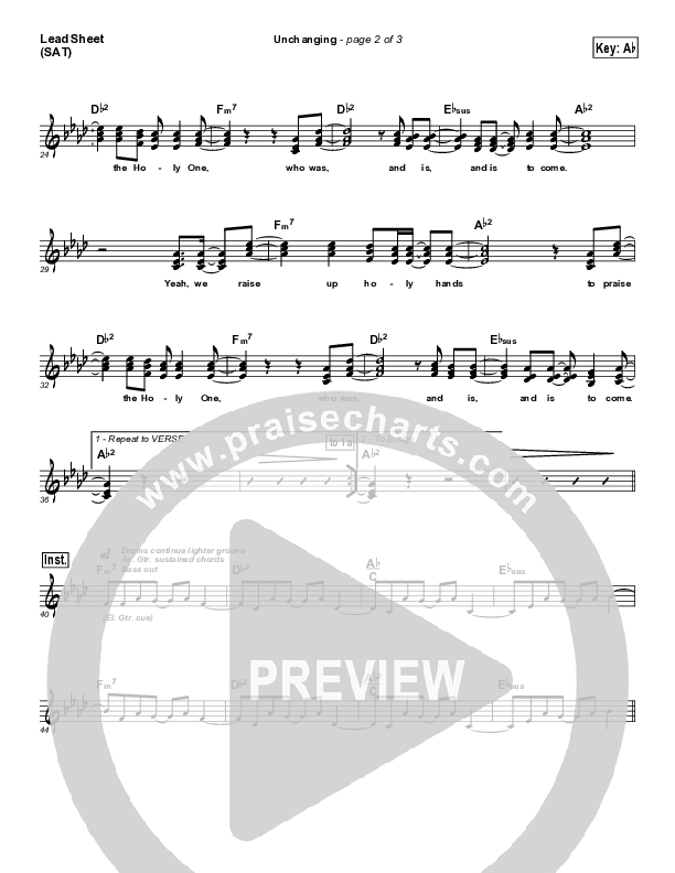 Unchanging Lead Sheet (SAT) (Chris Tomlin)