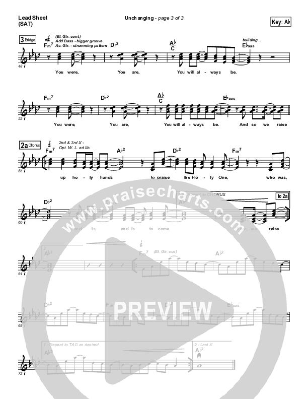 Unchanging Lead Sheet (SAT) (Chris Tomlin)