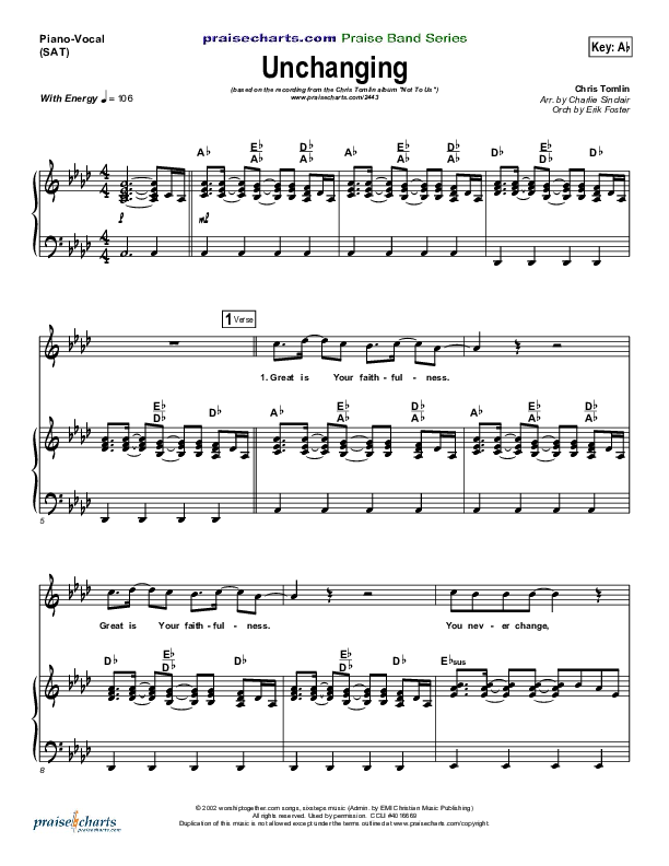 Unchanging Piano/Vocal (SAT) (Chris Tomlin)
