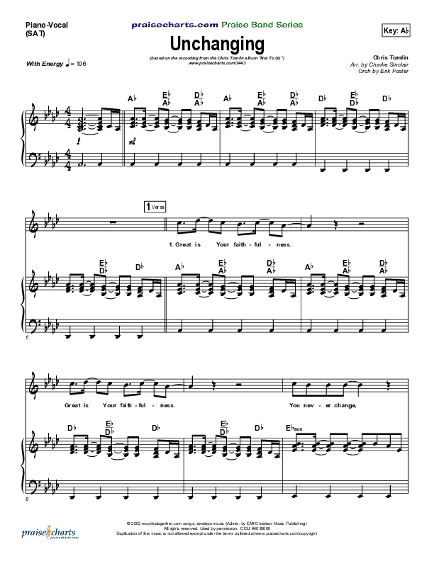Unchanging Piano/Vocal (SATB) (Chris Tomlin)