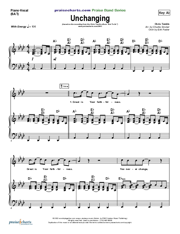 Unchanging Piano/Vocal & Lead (Chris Tomlin)