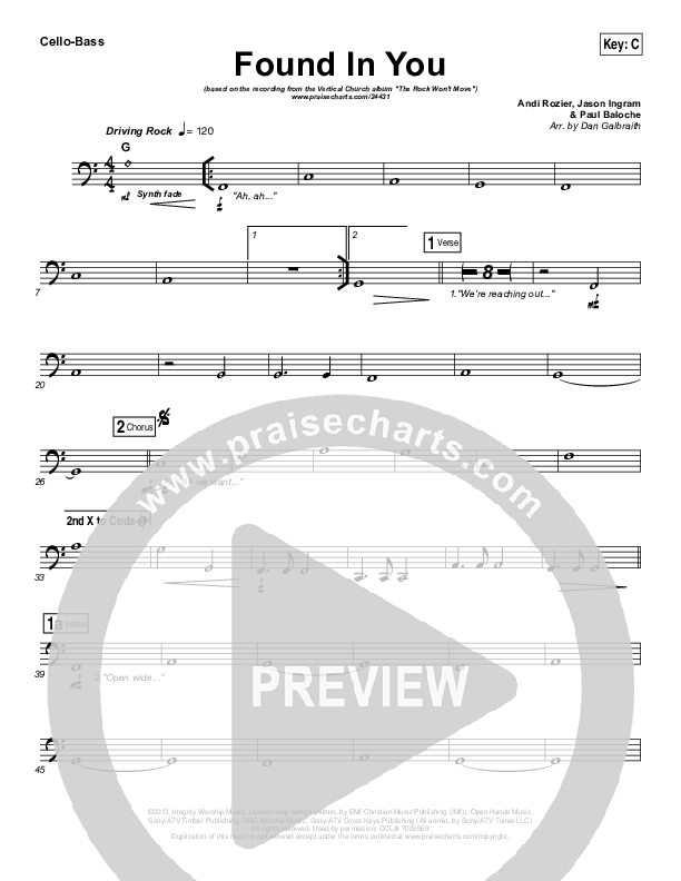 Found In You Cello/Bass (Vertical Worship)
