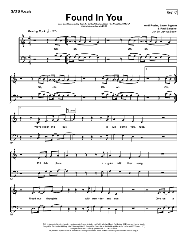 Found In You Choir Sheet (SATB) (Vertical Worship)