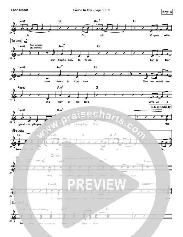 Found In You Lead Sheet (Vertical Worship)
