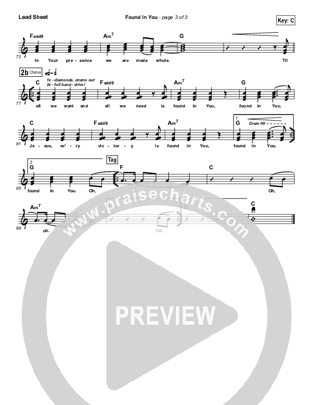 Found In You Lead Sheet (Vertical Worship)