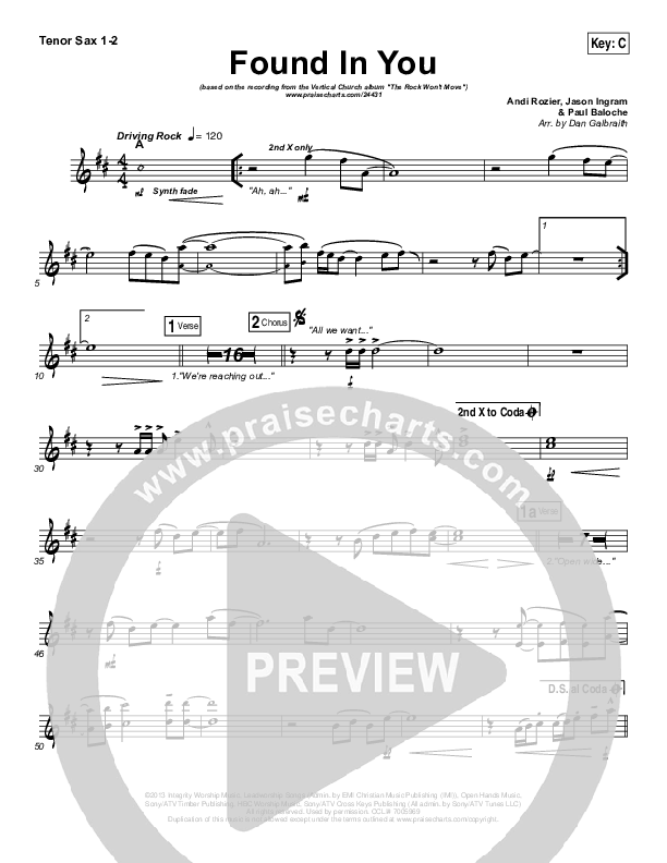 Found In You Tenor Sax 1/2 (Vertical Worship)
