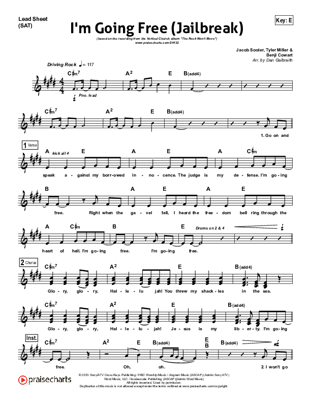 I'm Going Free (Jailbreak) Lead Sheet (SAT) (Vertical Worship)