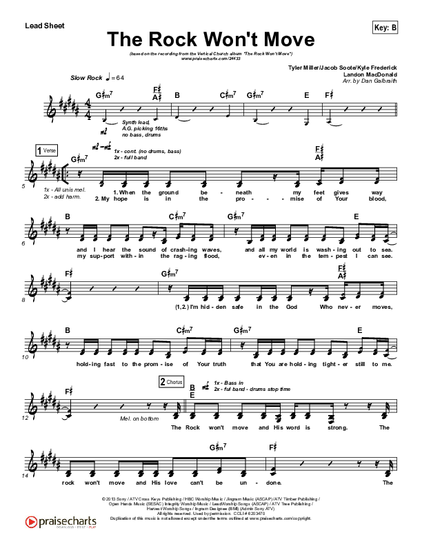 The Rock Won't Move Lead Sheet (Vertical Worship)