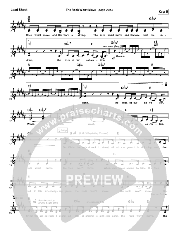 The Rock Won't Move Lead Sheet (SAT) (Vertical Worship)