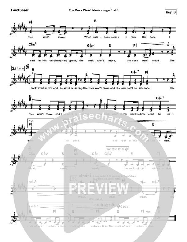 The Rock Won't Move Lead Sheet (SAT) (Vertical Worship)