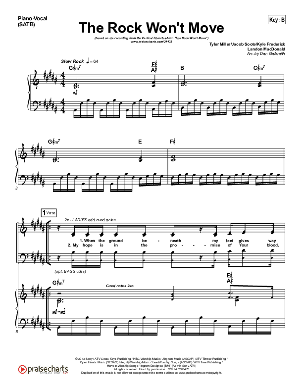 The Rock Won't Move Piano/Vocal (SATB) (Vertical Worship)
