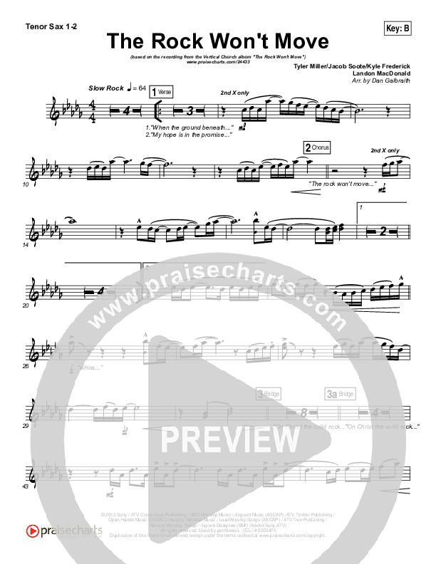 The Rock Won't Move Tenor Sax 1/2 (Vertical Worship)
