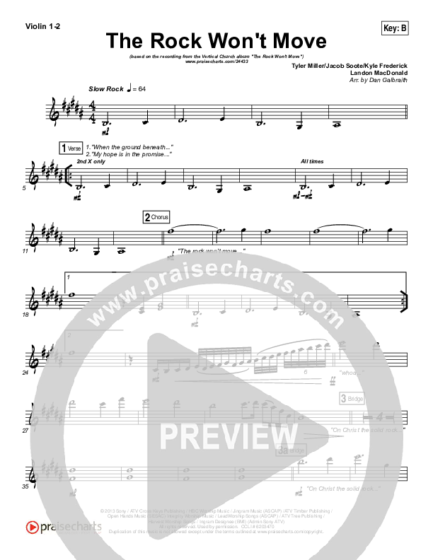 The Rock Won't Move Violin 1/2 (Vertical Worship)