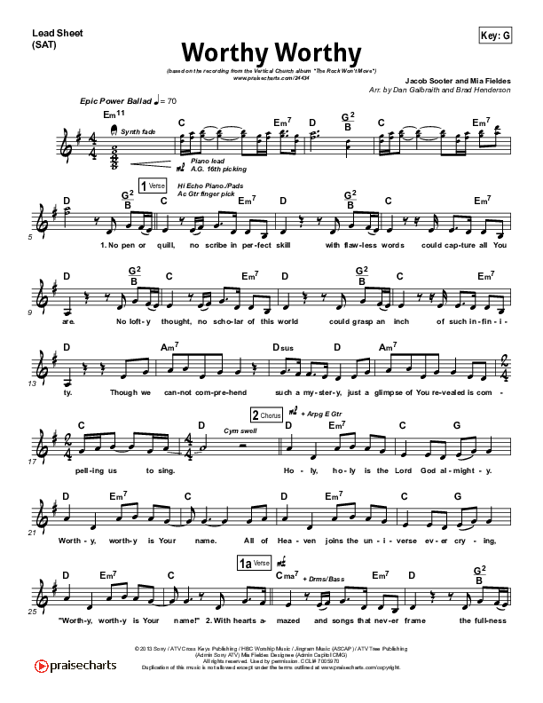 Worthy Worthy Lead Sheet (SAT) (Vertical Worship)