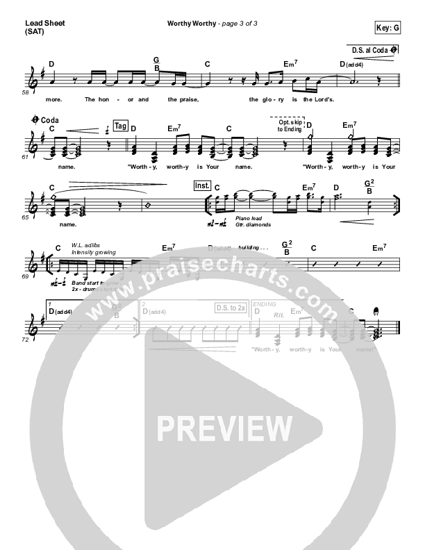 Worthy Worthy Lead Sheet (SAT) (Vertical Worship)
