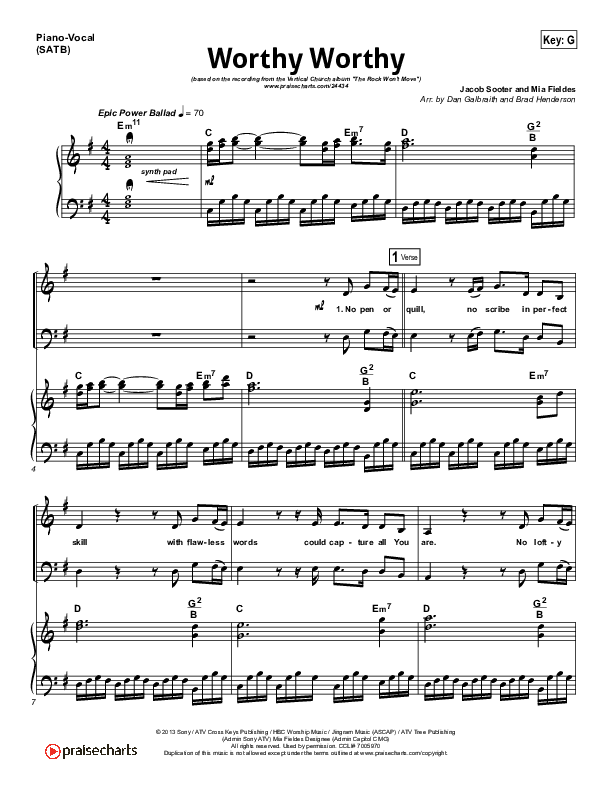 Worthy Worthy Piano/Vocal (SATB) (Vertical Worship)