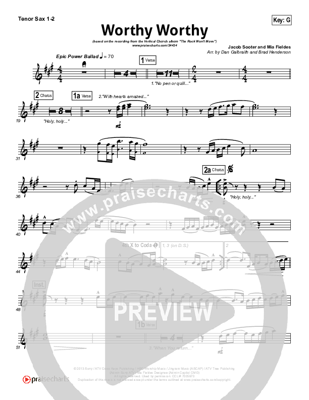 Worthy Worthy Tenor Sax 1/2 (Vertical Worship)