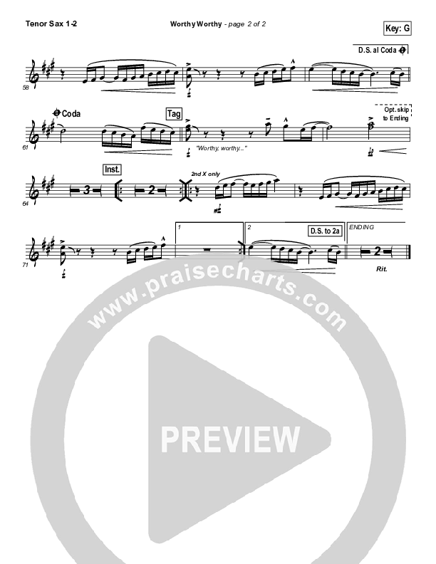 Worthy Worthy Tenor Sax 1/2 (Vertical Worship)