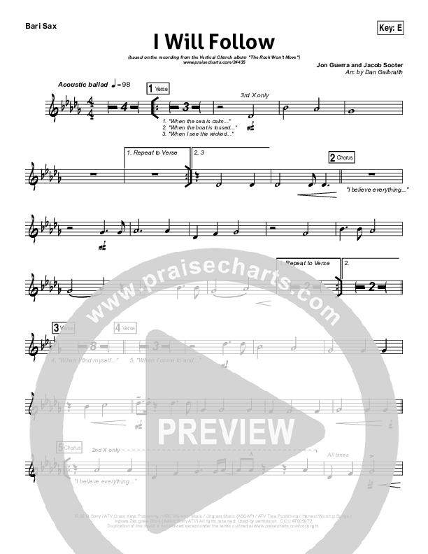 I Will Follow Bari Sax (Vertical Worship)