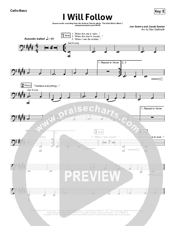 I Will Follow Cello/Bass (Vertical Worship)