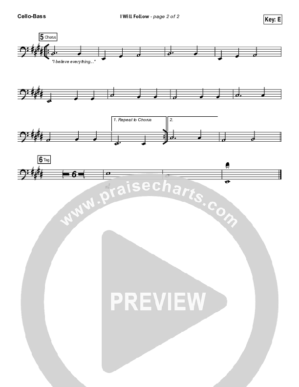 I Will Follow Cello/Bass (Vertical Worship)