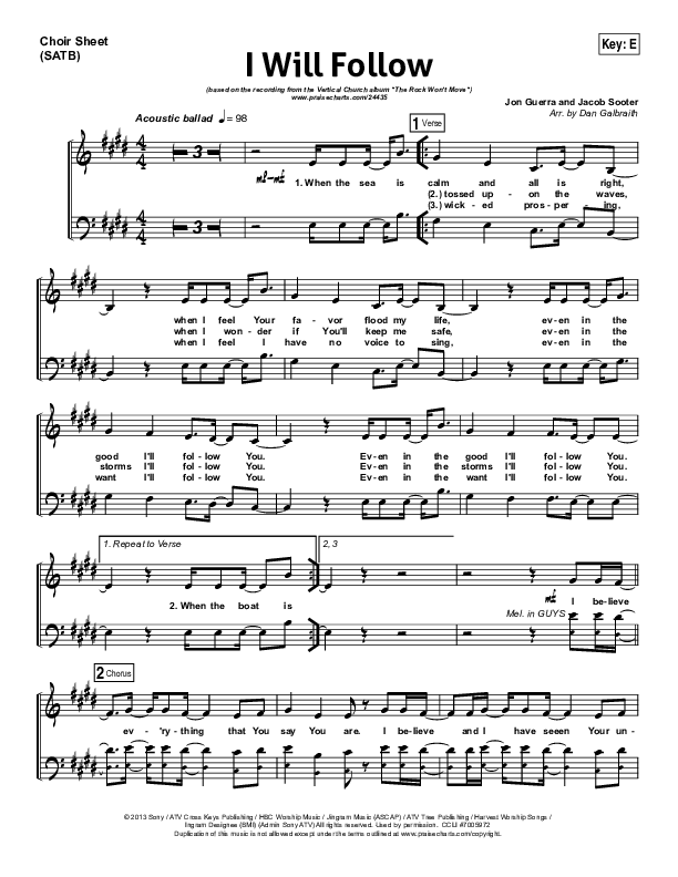 I Will Follow Choir Sheet (SATB) (Vertical Worship)