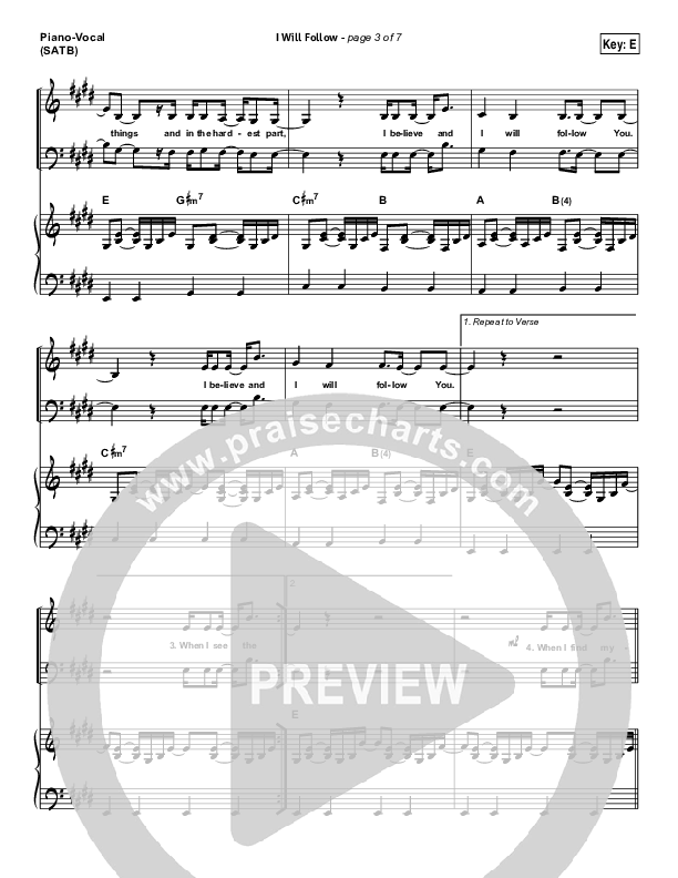 I Will Follow Piano/Vocal (SATB) (Vertical Worship)