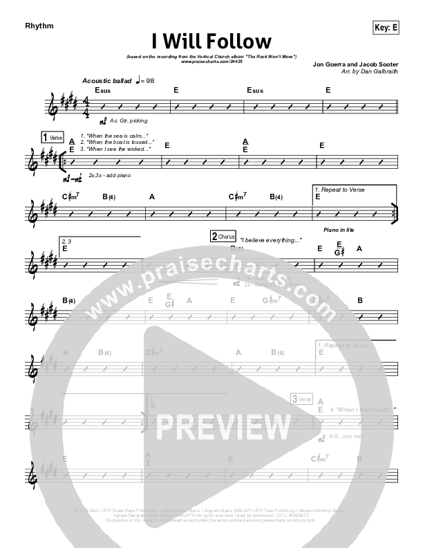 I Will Follow Rhythm Chart (Vertical Worship)