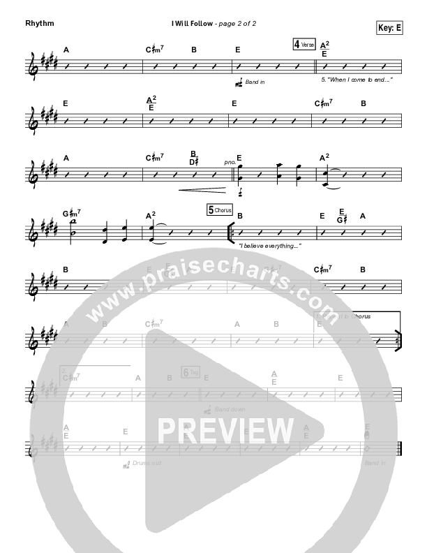 I Will Follow Rhythm Chart (Vertical Worship)