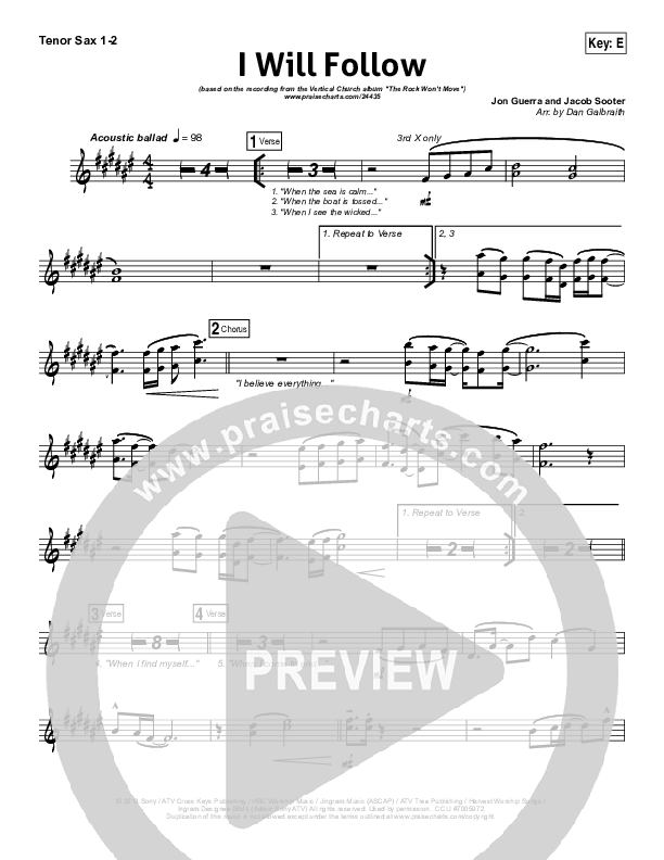 I Will Follow Tenor Sax 1/2 (Vertical Worship)