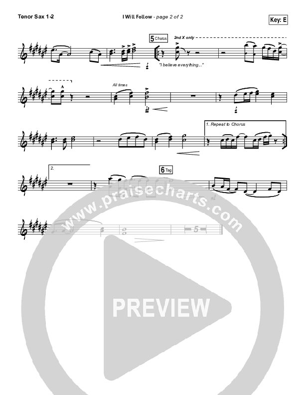 I Will Follow Tenor Sax 1/2 (Vertical Worship)