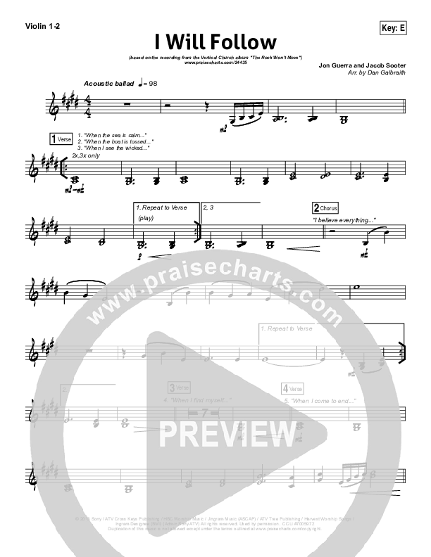 I Will Follow Violin 1/2 (Vertical Worship)
