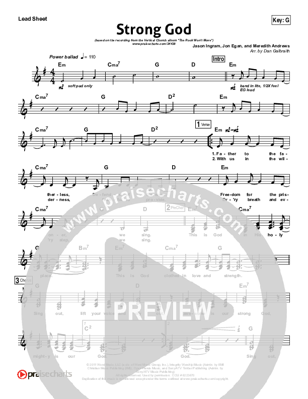 Strong God Lead Sheet (SAT) (Vertical Worship)