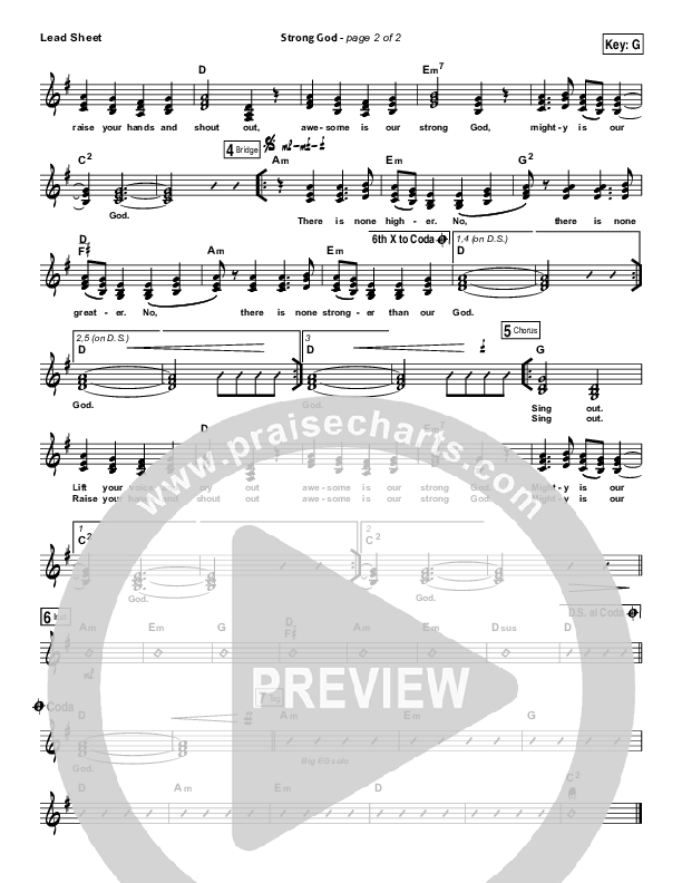 Strong God Lead Sheet (SAT) (Vertical Worship)