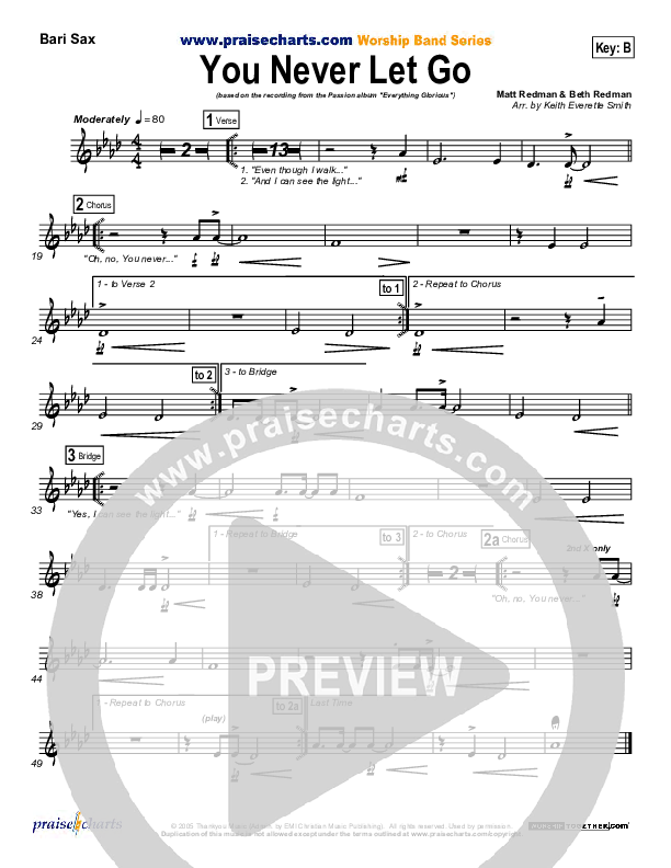 You Never Let Go Bari Sax (Matt Redman / Passion)