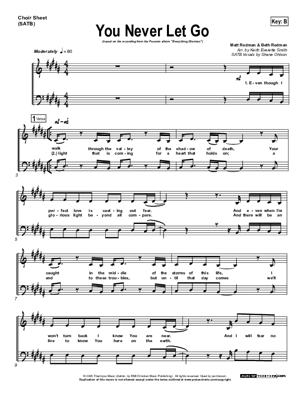 You Never Let Go Choir Sheet (SATB) (Matt Redman / Passion)