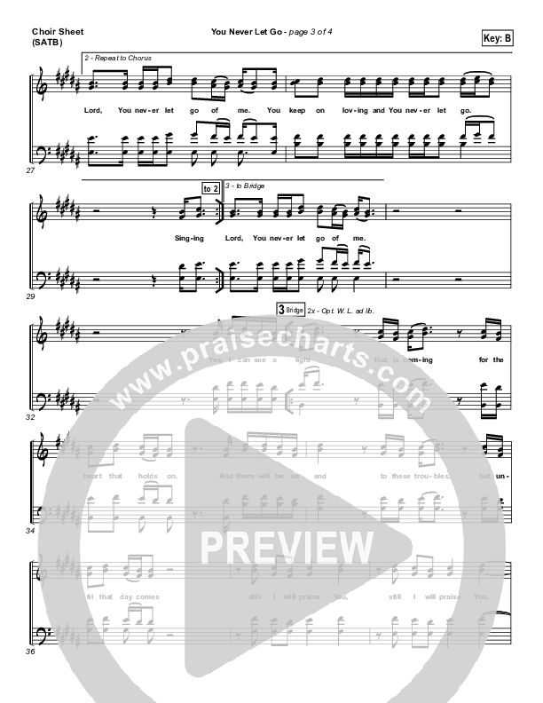 You Never Let Go Choir Sheet (SATB) (Matt Redman / Passion)