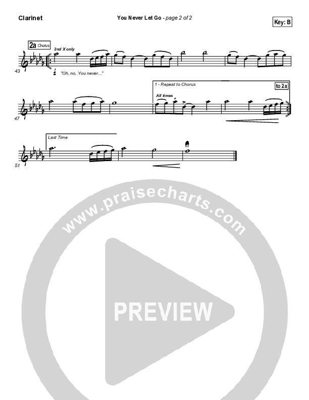 You Never Let Go Clarinet (Matt Redman / Passion)