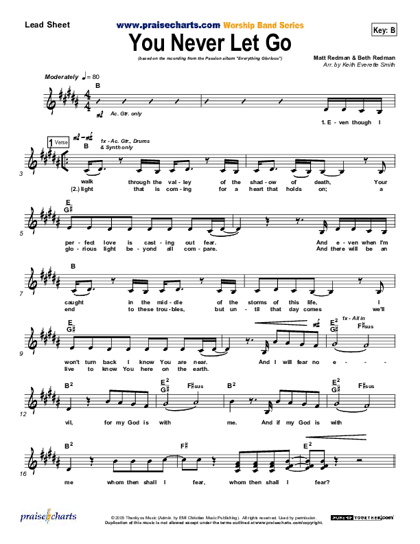 You Never Let Go Lead Sheet (Matt Redman / Passion)